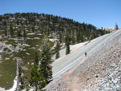 Dad's picture of me making a long traverse below the ridge.