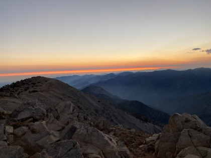 I had the summit to myself just after sunset. Where it had been 85 degrees at the trailhead, it was probably in the low 50s or even high 40s on top with a cold wind.