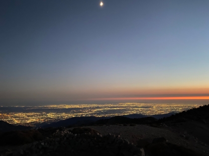 The nighttime cityscape.
