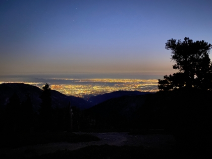 Heading down Ski Hut. It's odd to have it be pitch black looking down at the trail, but then all have all those bright lights in the distance.