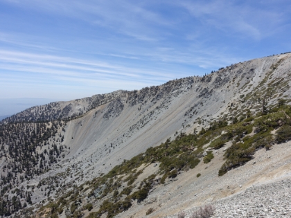 A great look at Baldy Bowl. This is a very popular mountaineering route in the winter. Ice axe and crampons straight up the bowl and then glissade all the way down. It's also where a couple people died last winter. I haven't got up the nerve to try it yet.