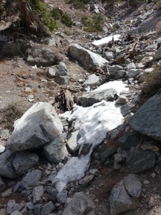 First snow on the trail at about 7,800'.
