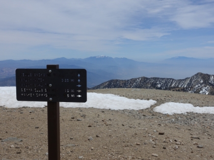 Some new signs on top. Looks like there's still a fair amount of snow on Gorgonio and a bit on San Jacinto.