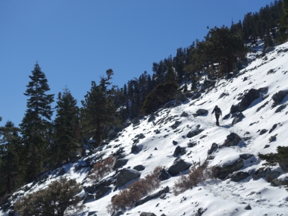 Dad heading up to the rim of the bowl as the trail gets increasingly steep. Fortunately the trail is already well trodden, so there's no time lost with route finding.
