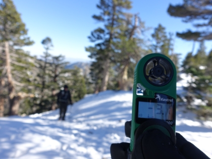 Dad reaching the rim in the background as the temperature reads -3.1 degrees with wind chill. Definitely one of the colder trail days I've had. My nose and fingers were starting to get painful despite good gloves and plenty of layers.