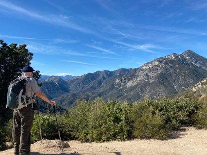 Dad looking down the other side of the saddle to where we'll be headed.