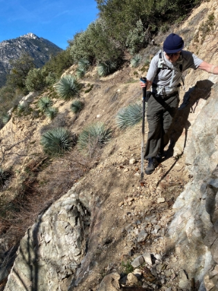 The trail is not much more than a foot wide in places with loose footing and steep dropoffs.