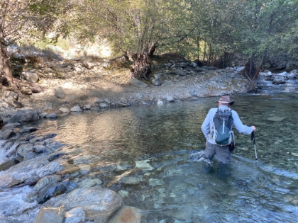 The first crossing. Much calmer current than before, but still just as deep. Always fun.