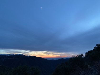 The moon is out above the sunset. Definitely looks like I'll be putting headlamp time in tonight.