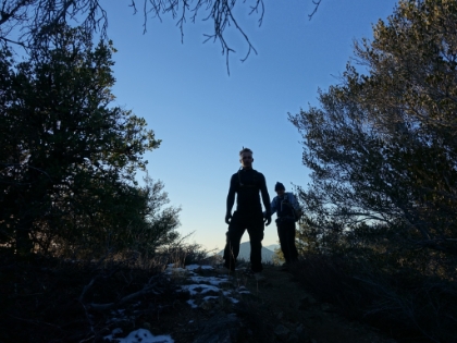 The light is getting low as we head back down to the saddle.