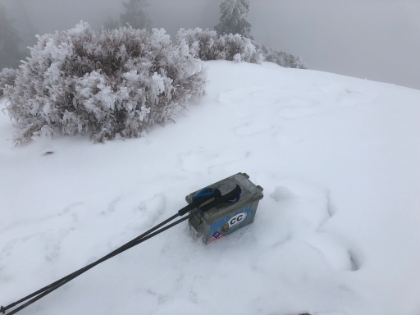 The sign-in box. It's windy and 17 degrees, so there is no way I'm stopping to sign-in today. Aside from painful fingers, I had kept warm on the way-up. But as soon as you stop moving, it gets cold fast. I didn't stay  long.