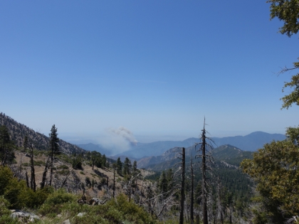 On the way up to the gap I noticed what looked like a wildfire starting in the distance. Then by the time I was a little further up the trail, a second fire had started. It looked like it was in the area of Highway 39, and I hoped it wouldn't close the highway. I briefly thought about heading back down, but decided against that and continued on.