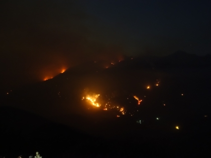 I finally made it down to the East Fork turnoff and there was indeed a police officer blocking the road. He was surprised to see me, and wasn't too happy that I was still on the mountain. He said the fire was directly alongside the highway and the only way out was to head out to East Fork and then over Glendora Mountain Road. That would add at least 30min to my drive, and to make matters worse, I was getting low on gas. Here was the view from across the canyon on my way out. At last, I was finally able to make it off the mountain to Glendora and into cell phone range where I could contact my Dad and keep him from calling Search & Rescue. End to yet another exciting day in the San Gabriels.