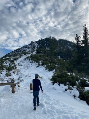 Ready to head up the steep climb to the top of Smith. What is normally a hard to follow use trail is much easier to see in the snow. Tara made it about half way up before we had to call our turnaround time. She was nice enough to give me a little more time to quickly scramble the rest of the way to the top.