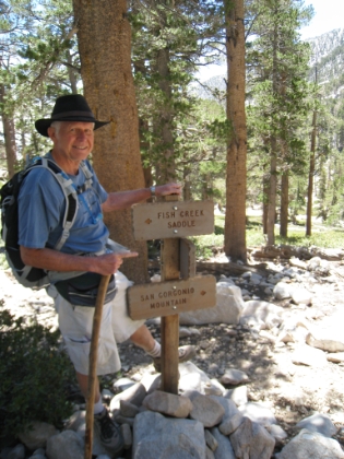 Dad posing at the Mine Shaft Saddle junction. The long, gentle ascent has made for happy going so far.