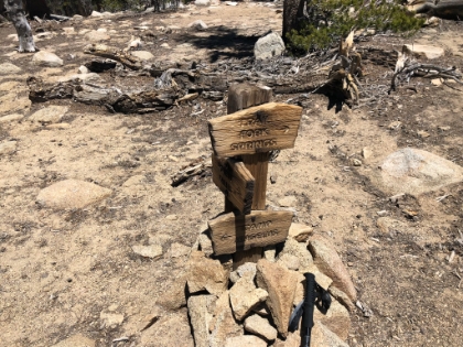 Moving on quickly, I couldn't imagine there would be a nice sign like this at the top of the little use trail coming up from Momyer. So I mistakingly thought it was the next junction, which is the one that really goes to Trail Fork Springs. So I ended-up wasting around 30min heading a little ways down to Momyer and route finding on that unmaintained trail before realizing my error and getting back on track. This lost time officially ended my hopes of doing the full 40 miles for Gorgonio today.