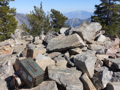 Made it!! And it actually is San Bernadino Peak at 10,649'. There's hardly any snow here on the exposed summit.