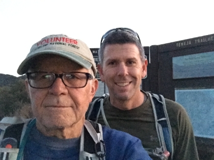 Grainy but cool selfie of us back at the trailhead just before dark. A great day on the trail!