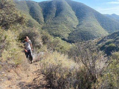 It's a long, tough climb out of Lucas Canyon. We realize we'll probably be finishing in the dark.