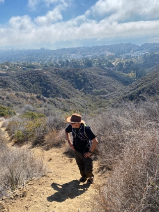 We're off of the Rivas Canyon trail now and headed up towards Unknown Peak with Pacific Palisades far below.