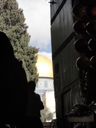 The Muslim entrance to Temple Mount. This is the closest we're able to get to the Dome of the Rock. This is the holiest place for both Muslisms and Jews and is also significant for Christians. The Dome of the Rock is a Muslim mosque built on top of the remains of the holiest Jewish temple. From a religious (and therefore political) standpoint, this is probably the single most contentious location on earth.