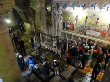 The Stone of Anointing where Jesus' body was believed to have been prepared for burial after the crucifixion.