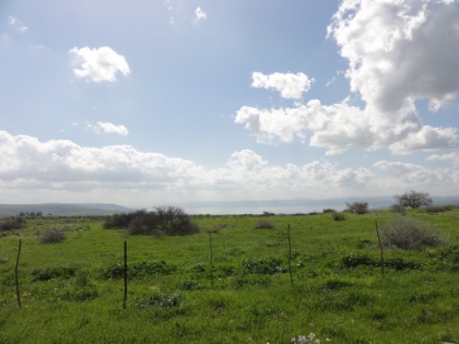 Starting out on the trail with the Sea of Galilee in the distance.