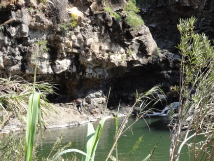 You can scramble along the rocks out towards the base of the falls.