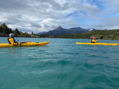 Me, not so much. We started in a sheltered area of the lake in relatively calm conditions. It took me a while, but I was starting to get the hang of it and was feeling pretty good.