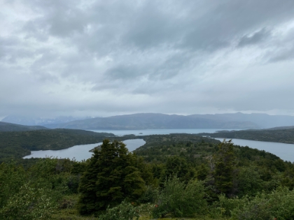 The view of the lakes from the Los Azules lookout.