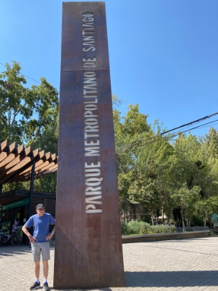 Dad at the entrance to Parque Metropolitano de Santiago.
