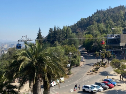 A look at the gondola taking people up the hill in two stages to the summit almost 1,000' above downtown Santiago.