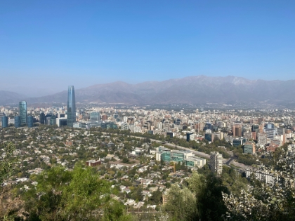 After hiking to the top of the hill, here's the view of downtown Santiago, with the Costanera building dominating the skyline. We have some ice cream (the ice cream has been amazing throughout Argentina and Chile), and then take the gondola down.