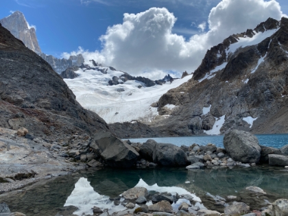 The water draining from Laguna de los Tres into Laguna Sucia far below.