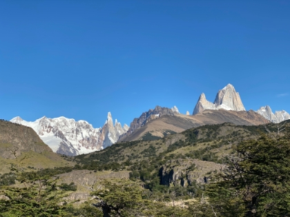 We quickly get our first views of the jagged Cerro Torre peak on the left, with the Fitz Roy massif closer on the right.
