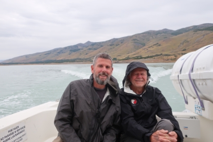 Then the boat picks us up to take us for a much closer view. Here we are at the back of the boat.