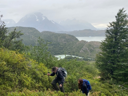 Dad powering up the slope with one of our guides for the day.