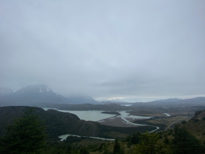 Starting to get some nice views of the beach along Lago Gray, where we'll be walking later in the day.