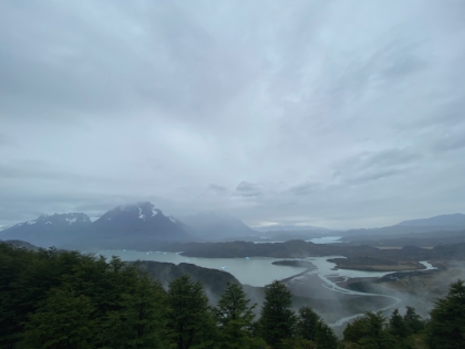 A wide angle view from the summit. I can only imagine what it looks like on a clear day. But the cold wind and rain today give us a more realistic taste of Patagonia weather after the unusually warm weather of the past few days.