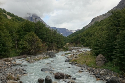 Crossing Rio Ascencio. Today's trail is part of the W Circuit, one of the most famous backpacking routes in the world.