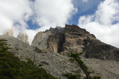Some great rock formations, but the Torres are still partially covered in clouds to the left. I'm hoping for at least a brief break in the weather to snap a few clear pictures.