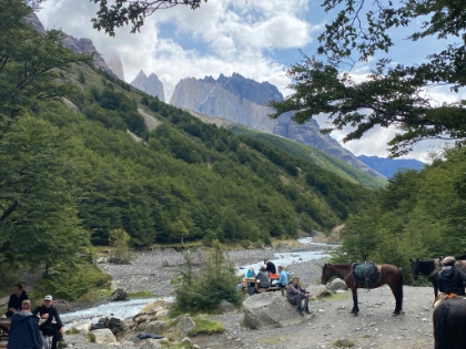 Made it back down to Hostel Chileno with Torres del Paine still visible in the distance.
