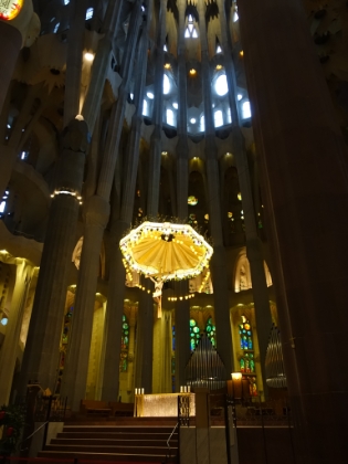 The altar. Unfortunately, it was a rainy day, so the stained glass windows probably didn't have the full glow they normally would.