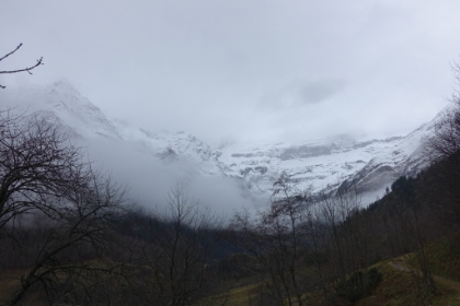 Le Cirque de Gavarnie. Tough to see in the fog, but it's an amazing glacier carved cirque almost 1,000m (3,200') deep. You can Google it to see what it looks like at other times of the year