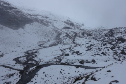 Interesting pattern of streams cutting through the snow.