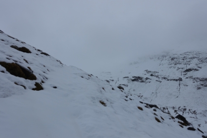 Definitely a snow trek now. That's the trail in front of me (I think). It's a little unnerving not knowing what's around the corner. Hopefully not the edge of a cliff.