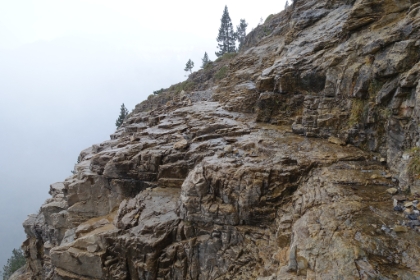 Slick wet rock, only a couple of feet wide. A slip here could be bad.