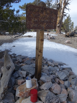 Made it to the summit at 9,952' and signed the book. Judging by the sign-ins, it doesn't look like there's much traffic up here this time of year.