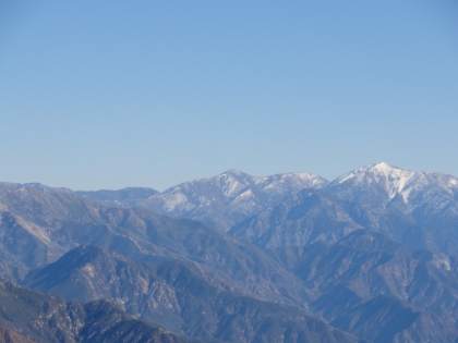 A zoomed in view of Baldy. You can see Pine Mtn., Dawson Peak, and Mt. San Antonio (Baldy) from left to right. I was up there just a few weeks eariler with my dad (before the first snow).
