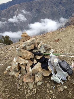 Made it! 3:22 from the trailhead to the summit. Not a bad time for nearly 7000' feet of gain. I don't see a geological summit marker, but there is this makeshift marker together with a sign-in jar. I saw no one above the saddle and no one the whole way down, so I was the only person to summit today.